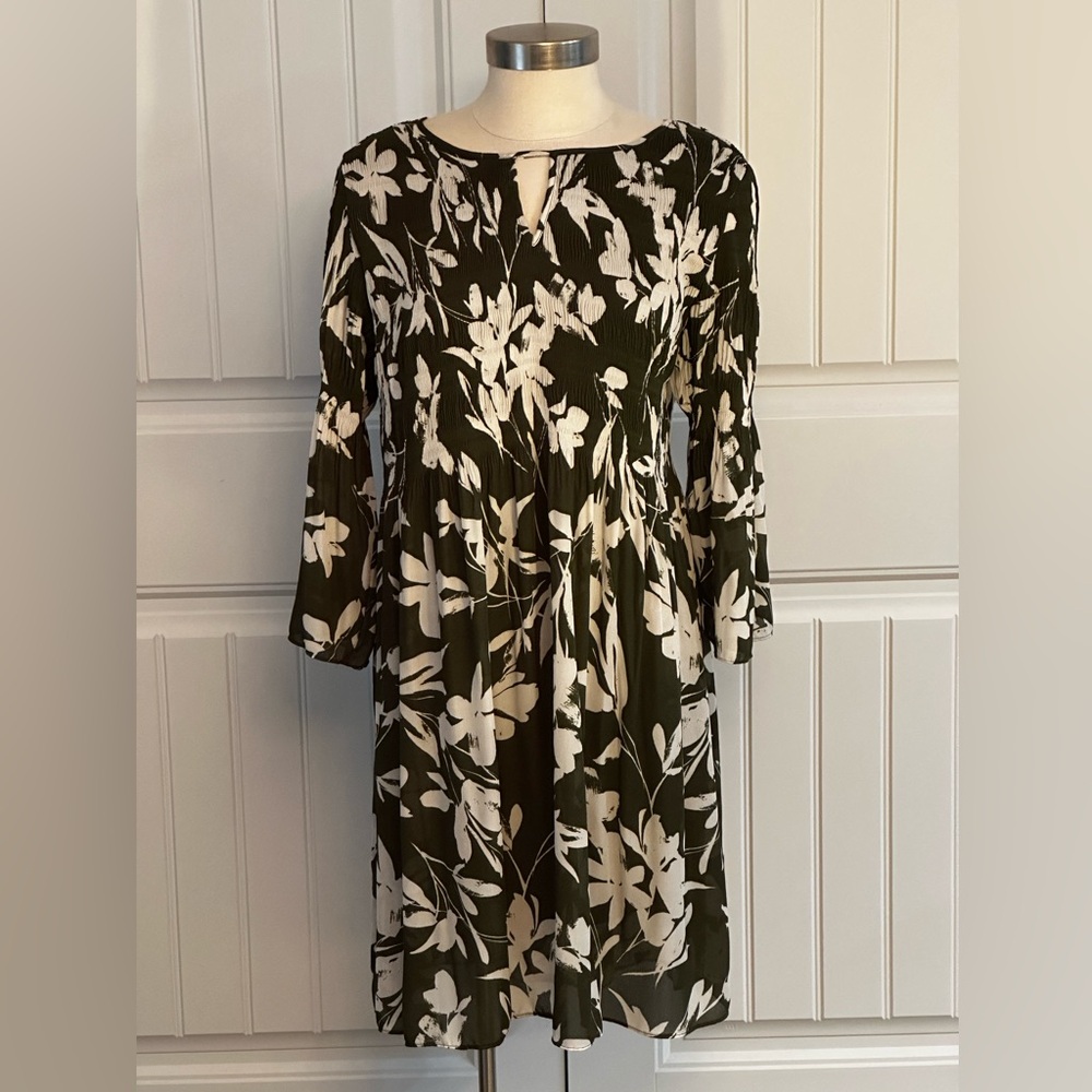 Emma & Michele 1X Green Floral Smocked A-Line Easter Dress